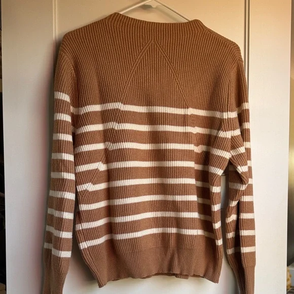 Brown Striped Women's Crew Neck Sweater - Picture 4 of 4
